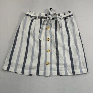 Mine Button Down Tie Mini Skirt Womens Size Large White Blue Stripe NWT